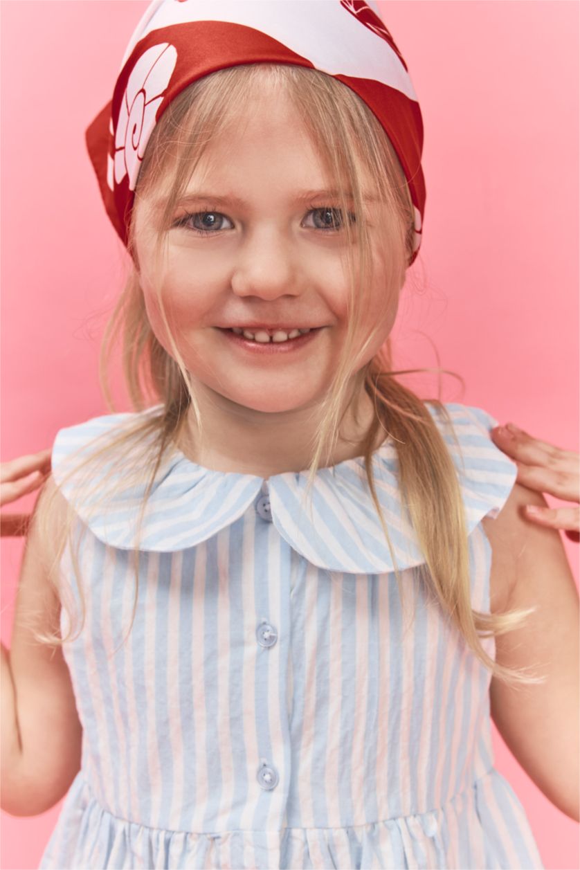 Baby Girls Light Blue Baby Girl Striped Strappy Waffle Textured Dress
