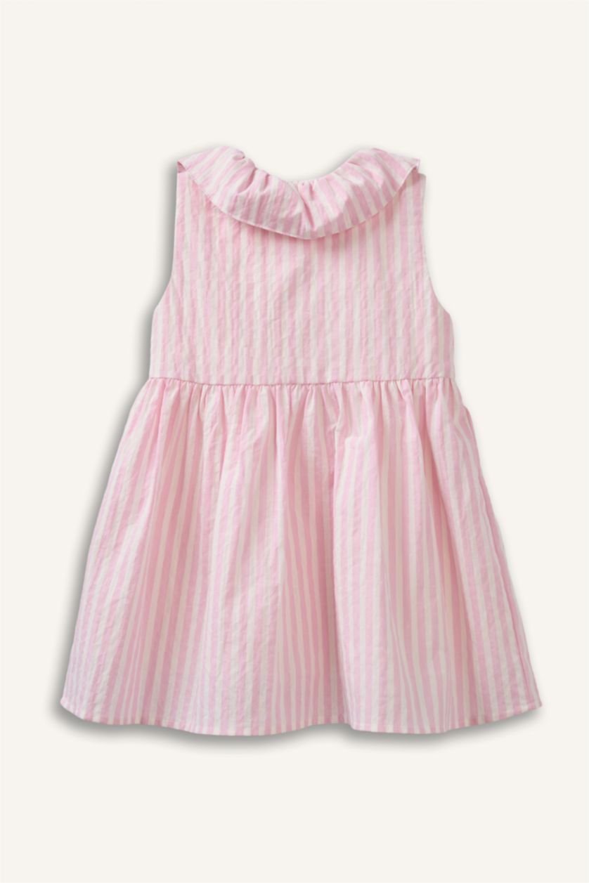 Kız Bebek Pembe Çizgili Askılı Gofre Dokulu Elbise Kız Bebek