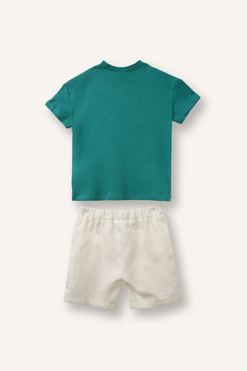 Baby Boy Green 2 piece Regular Fit Crew Neck Printed Set