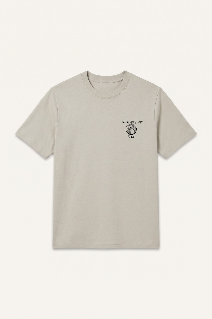 رجالي بيج فاتح Boxy Fit Crew Neck Short Sleeve T-Shirt