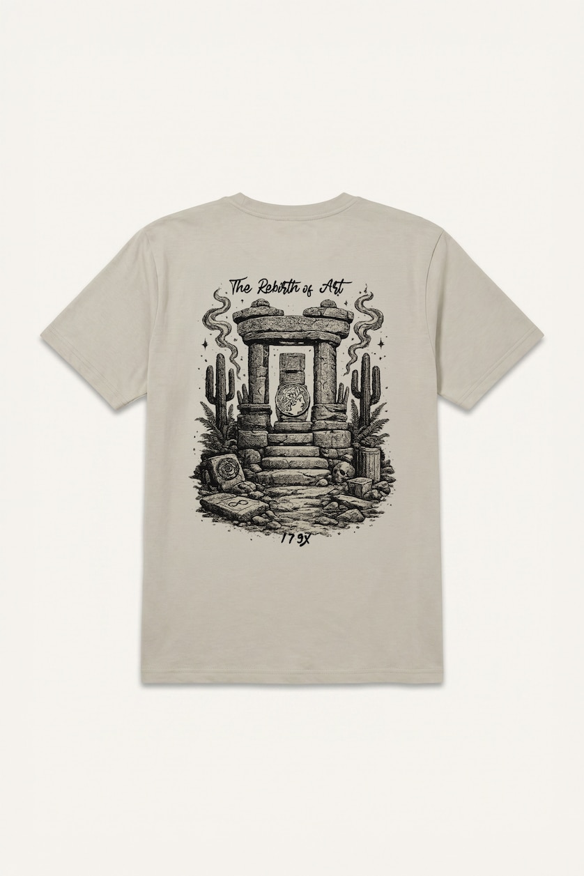 رجالي بيج فاتح Boxy Fit Crew Neck Short Sleeve T-Shirt