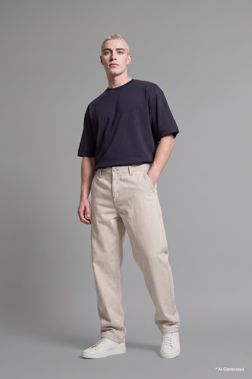 Erkek Lacivert Loose Fit Kısa Kollu Baskılı Tişört