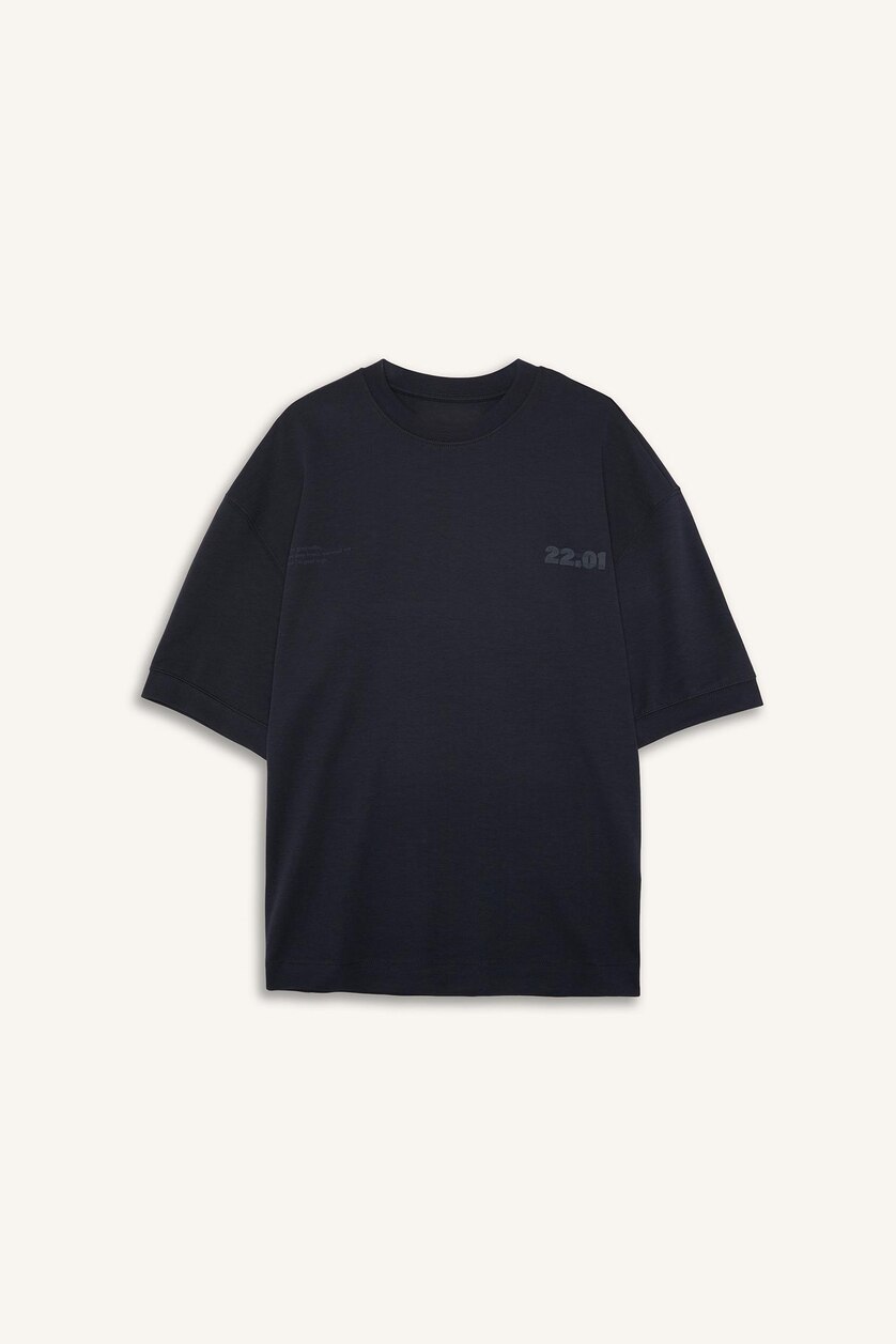 Erkek Lacivert Loose Fit Kısa Kollu Baskılı Tişört
