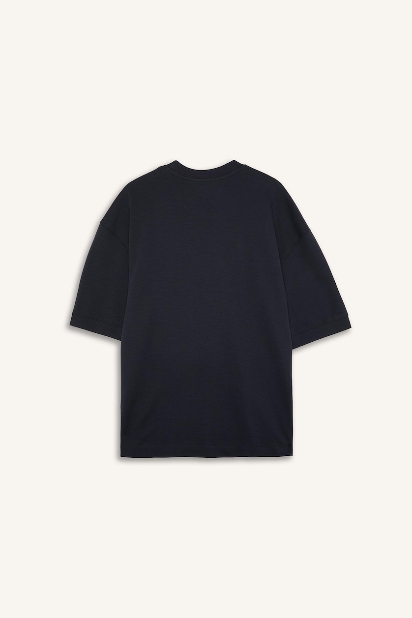 Erkek Lacivert Loose Fit Kısa Kollu Baskılı Tişört