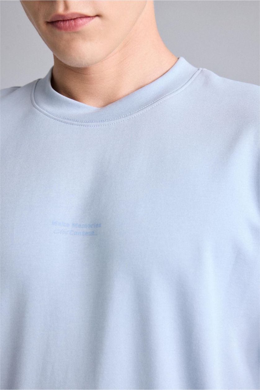 Erkek Açık Mavi Loose Fit Kısa Kollu Basic Tişört