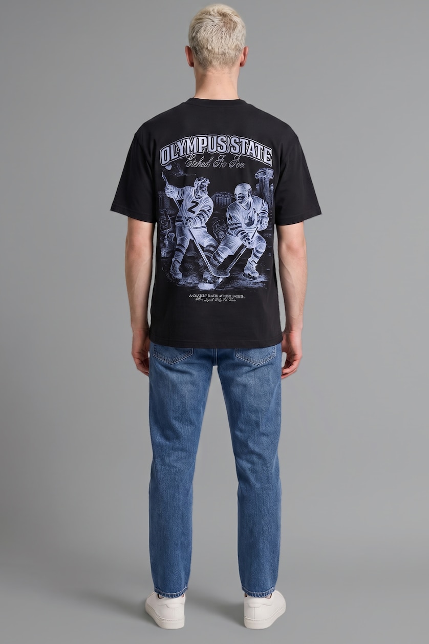 MAN NAVY 100% Cotton Boxy Fit Printed Short Sleeve T-Shirt