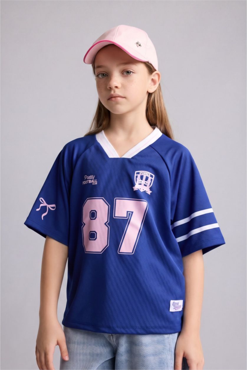 GIRLS & TEENS Sax Girl Relax Fit V-Neck Printed Short Sleeve T-Shirt