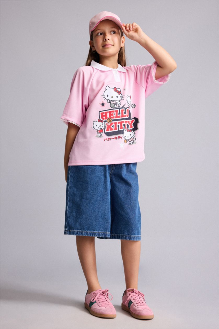 Kız Çocuk - Genç Kız Açık Pembe Hello Kitty Lisanslı Relaxed Fit Kısa Kollu Tişört Kız Çocuk