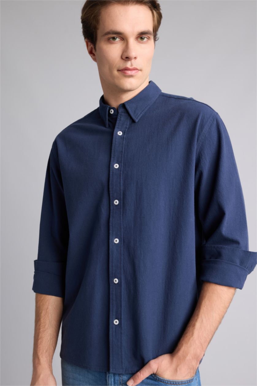MAN NAVY Relax Fit Cotton Long Sleeve Shirt