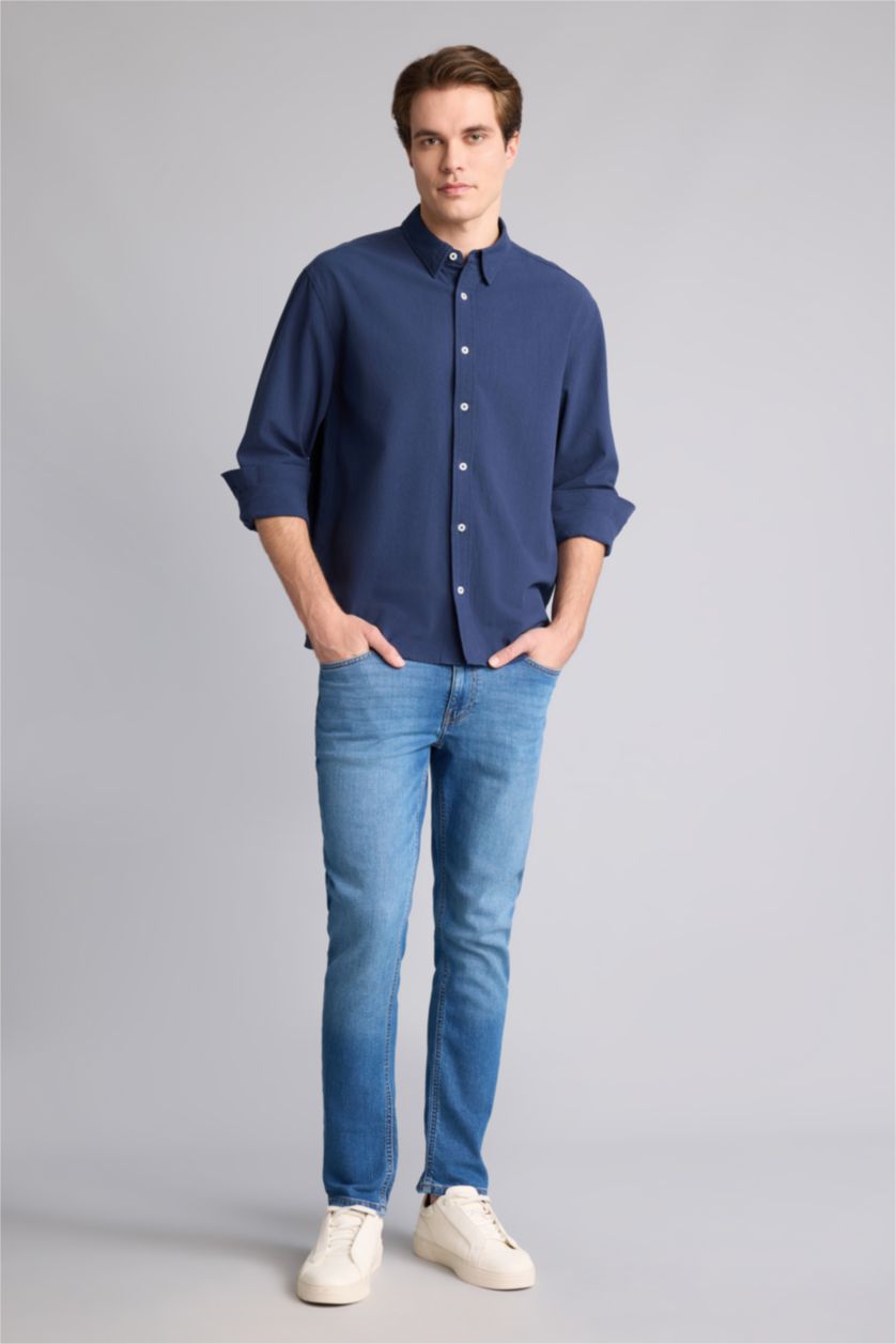 MAN NAVY Relax Fit Cotton Long Sleeve Shirt
