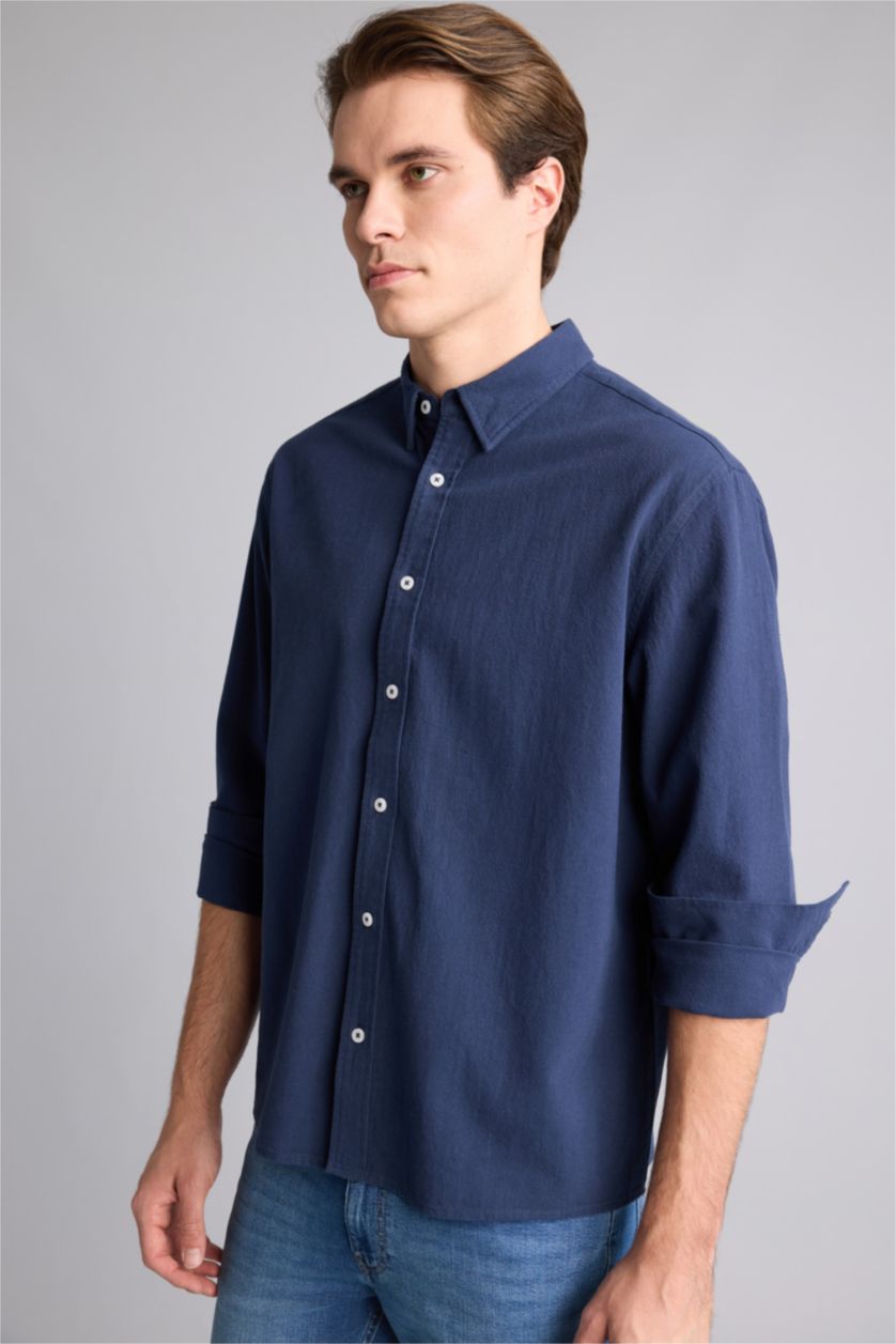 MAN NAVY Relax Fit Cotton Long Sleeve Shirt