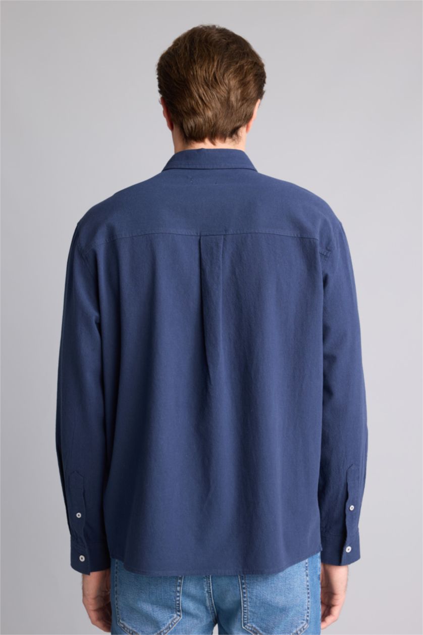 MAN NAVY Relax Fit Cotton Long Sleeve Shirt
