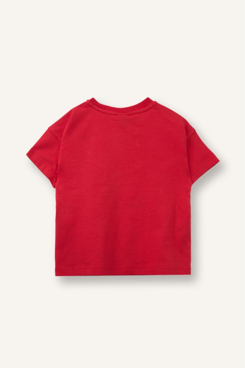 Kız Bebek Kırmızı %100 Pamuk Hello Kitty  Penye Kısa Kollu Tişört Kız Bebek