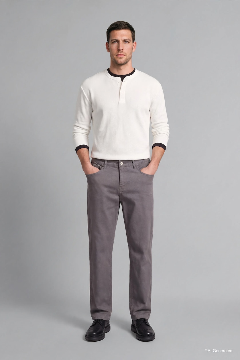 Men Light Grey Regular Fit Normal Waist Straight Leg Trousers