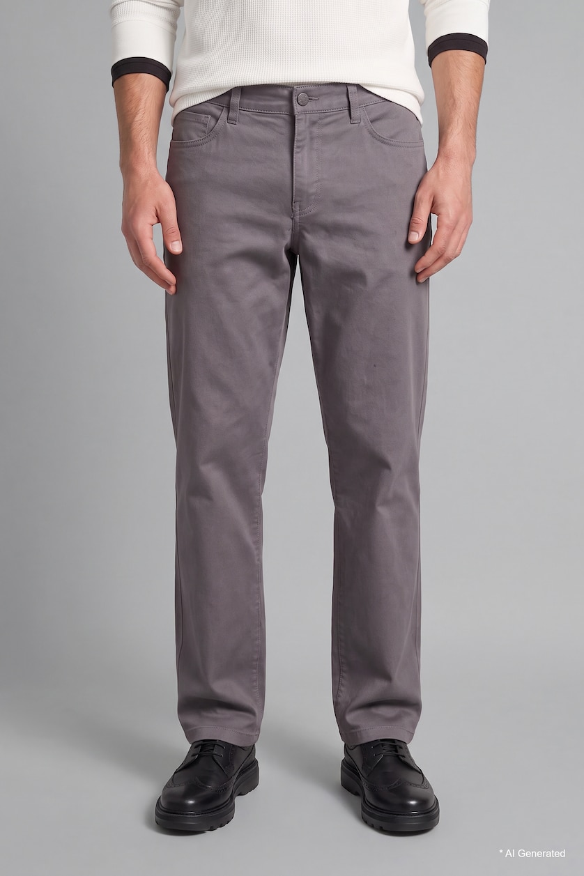 Men Light Grey Regular Fit Normal Waist Straight Leg Trousers