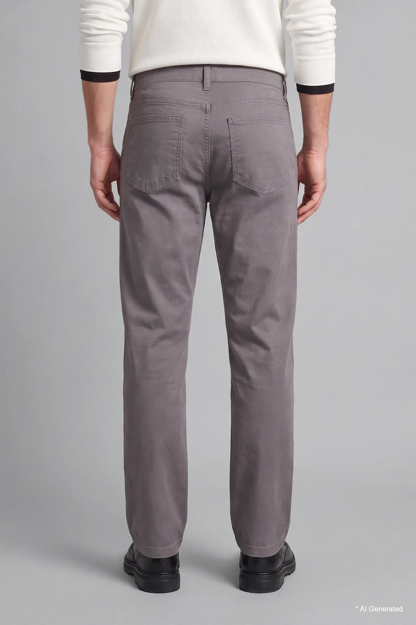 Men Light Grey Regular Fit Normal Waist Straight Leg Trousers