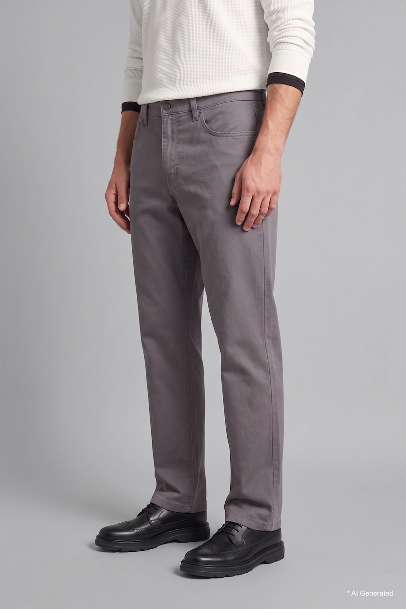 Men Light Grey Regular Fit Normal Waist Straight Leg Trousers