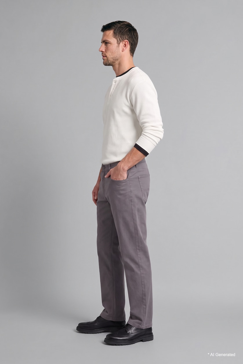 Men Light Grey Regular Fit Normal Waist Straight Leg Trousers