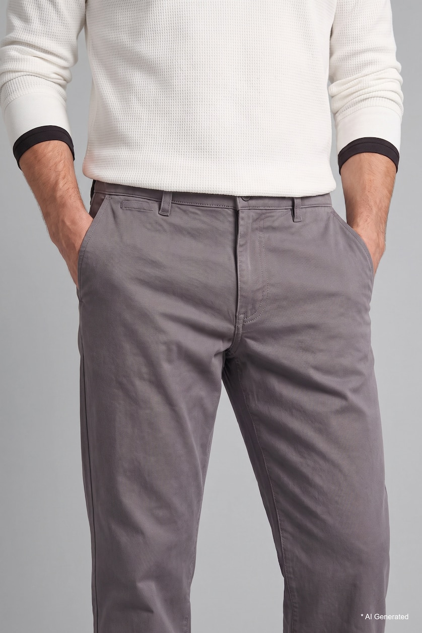 Men Light Grey Regular Fit Normal Waist Straight Leg Trousers