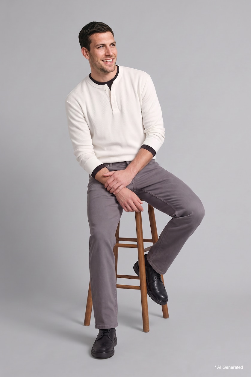 Men Light Grey Regular Fit Normal Waist Straight Leg Trousers