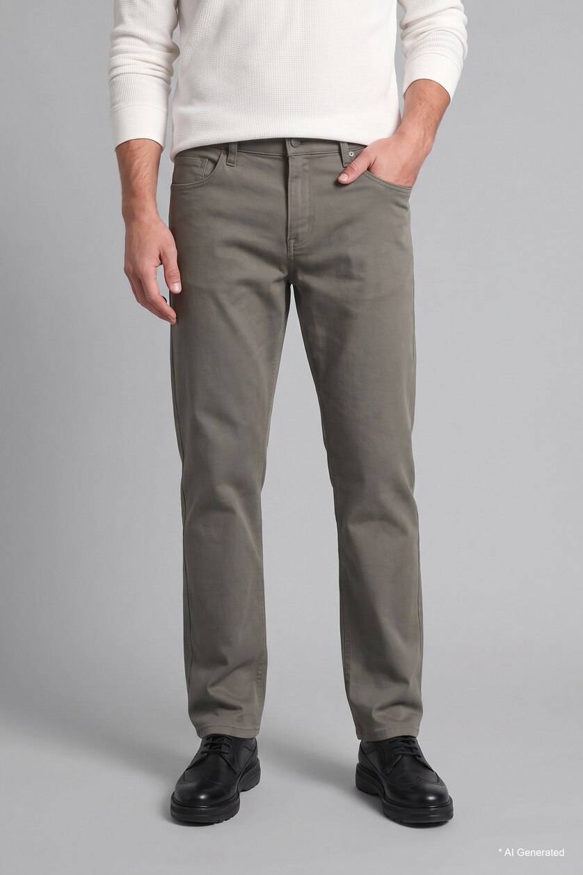 Men Khaki Regular Fit Normal Waist Straight Leg Trousers