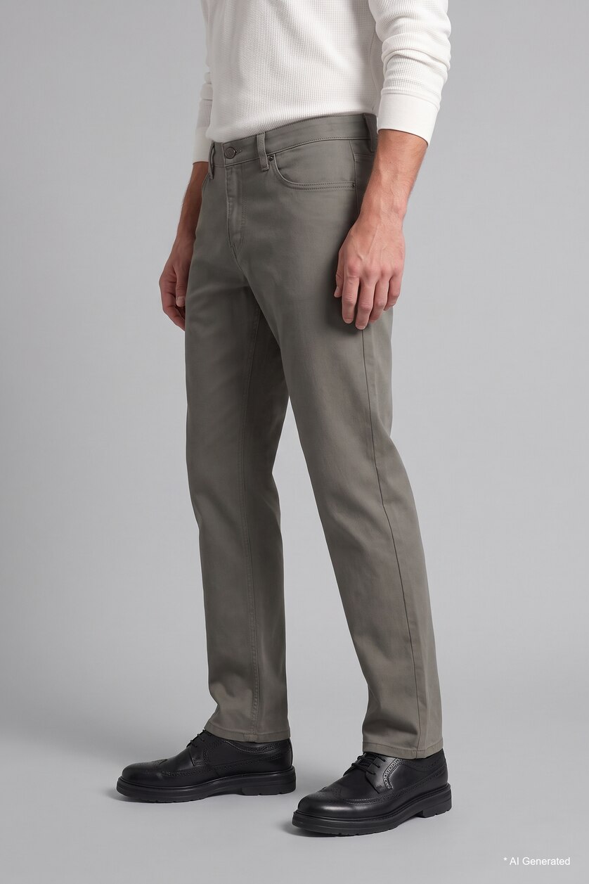 Men Khaki Regular Fit Normal Waist Straight Leg Trousers