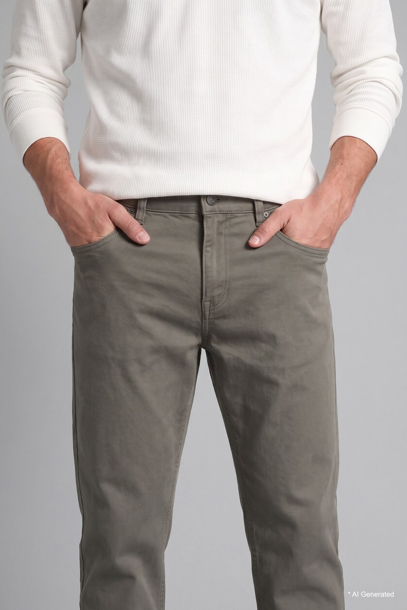 Men Khaki Regular Fit Normal Waist Straight Leg Trousers