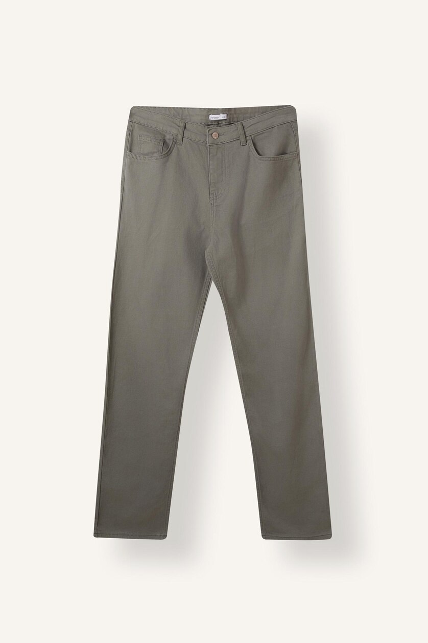 Men Khaki Regular Fit Normal Waist Straight Leg Trousers