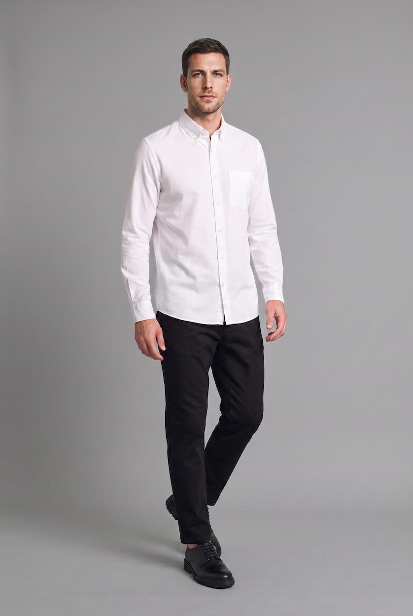 MAN White Regular Fit Linen Blended Long Sleeve Shirt