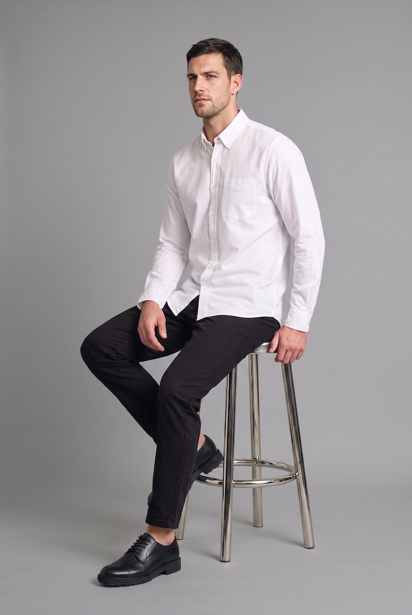 MAN White Regular Fit Linen Blended Long Sleeve Shirt