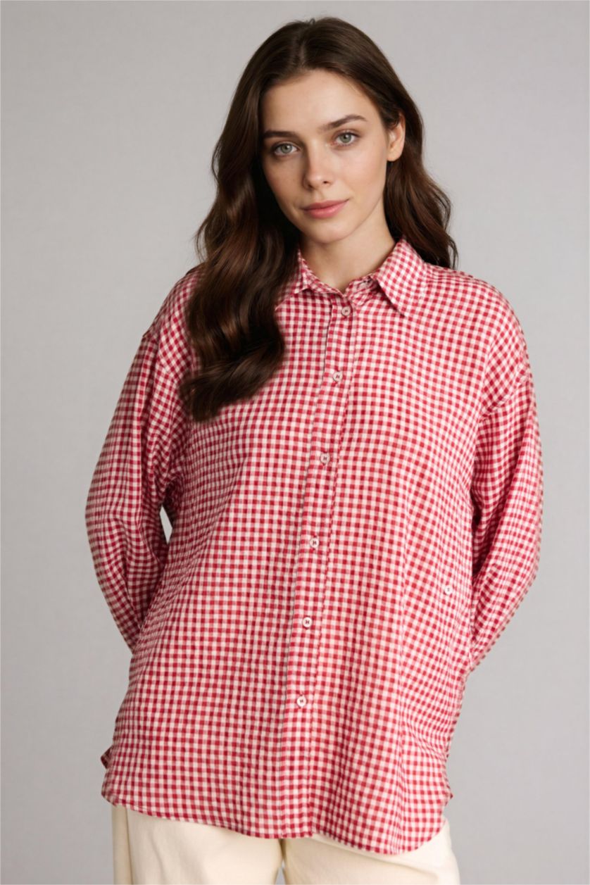 Kadın Bordo Regular Fıt Krinkıl Kumaş Uzun Kollu Tunik