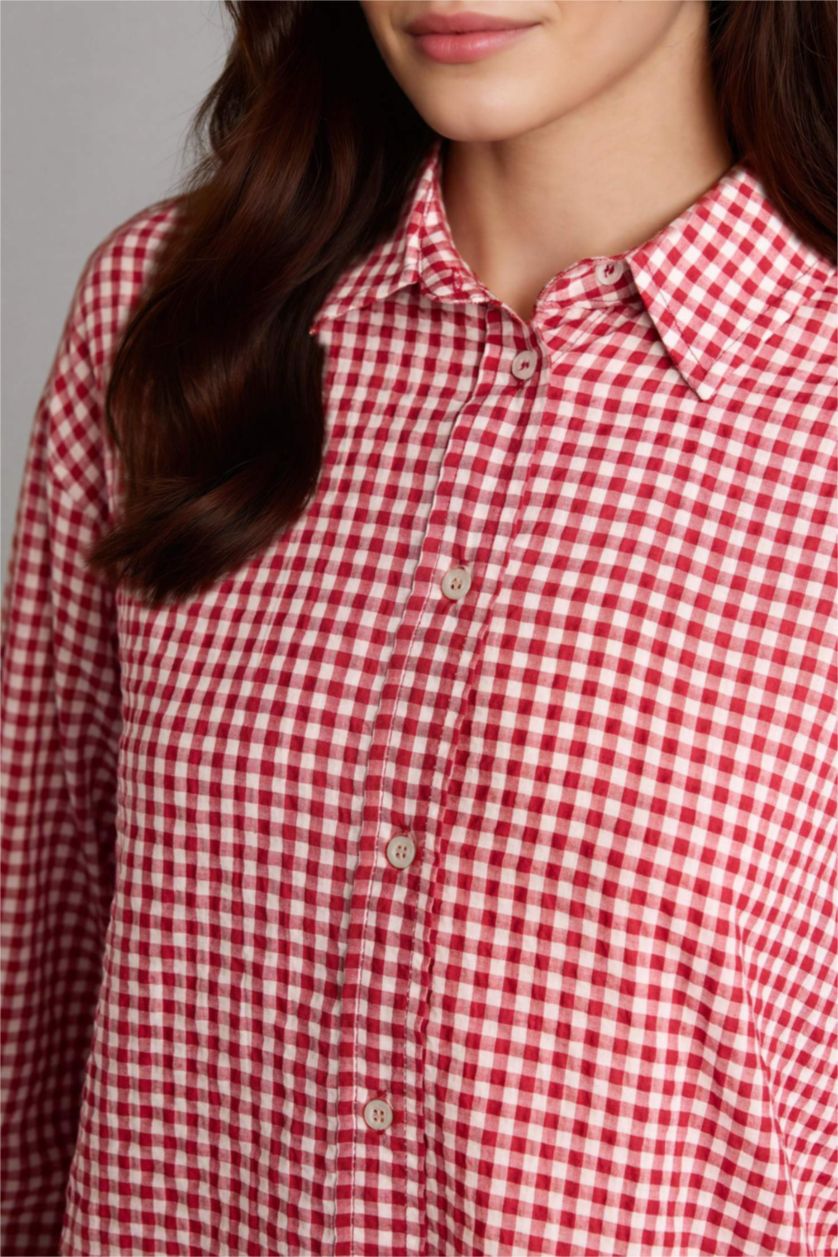 Kadın Bordo Regular Fıt Krinkıl Kumaş Uzun Kollu Tunik