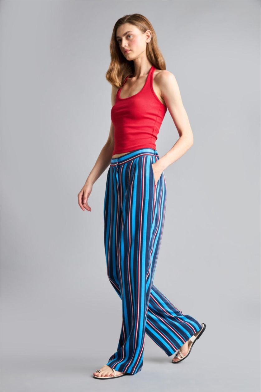 Women Light Blue Wide Leg Normal Waist Straight Leg Belmando Trousers