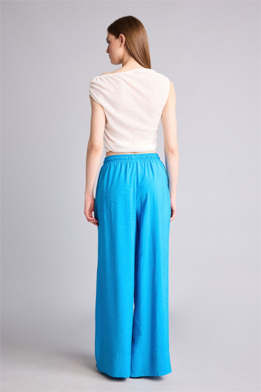 Women Light Blue Normal Waist Wide Leg Trousers