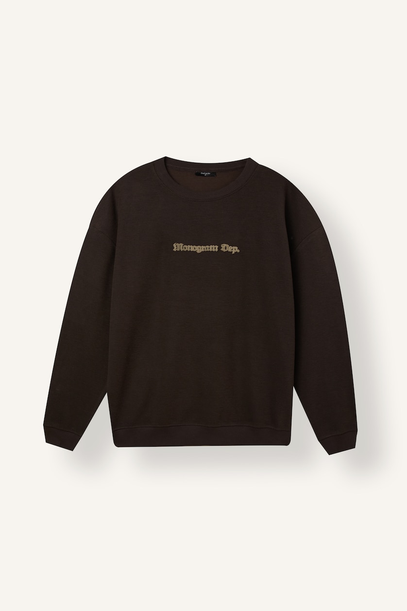 MAN Brown Boxy Fit Crew Neck Printed Sweatshirt