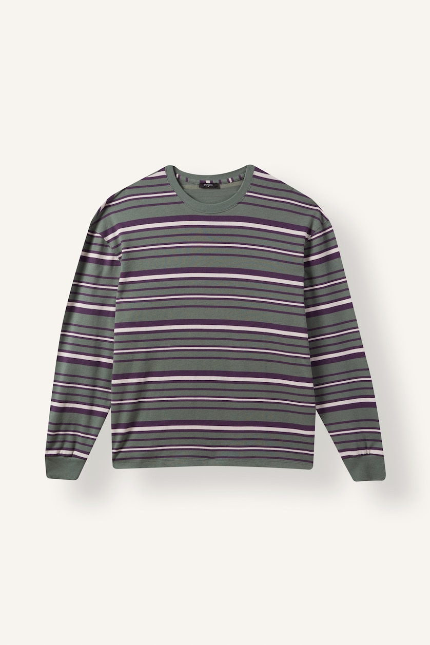 Erkek Haki Boxy Fit Çizgili Sweatshirt