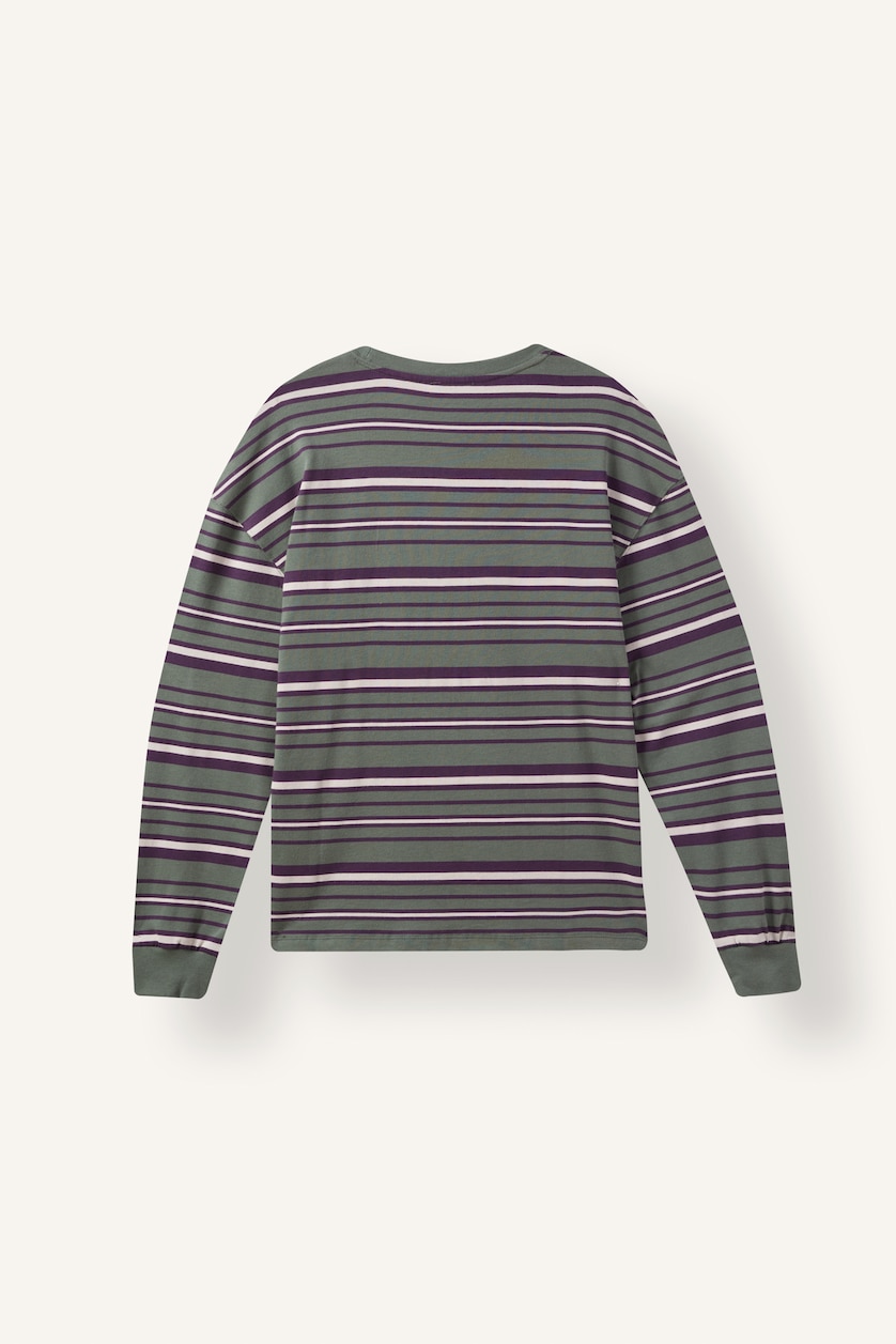 Erkek Haki Boxy Fit Çizgili Sweatshirt