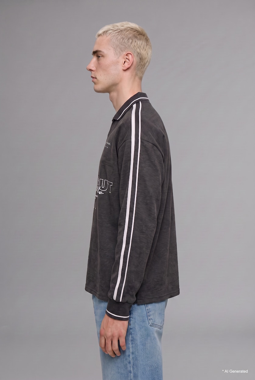 MAN Anthracite Boxy Fit Polo Neck Printed Sweatshirt