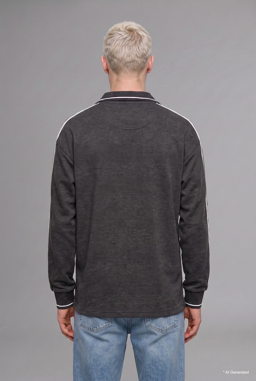 MAN Anthracite Boxy Fit Polo Neck Printed Sweatshirt