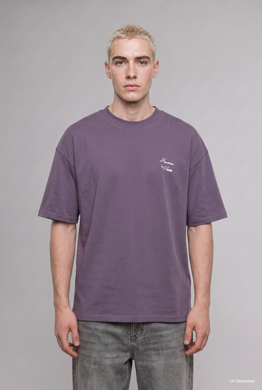 HOMME Violet T-shirt à manches courtes 100% coton à col rond imprimé Coupe ample