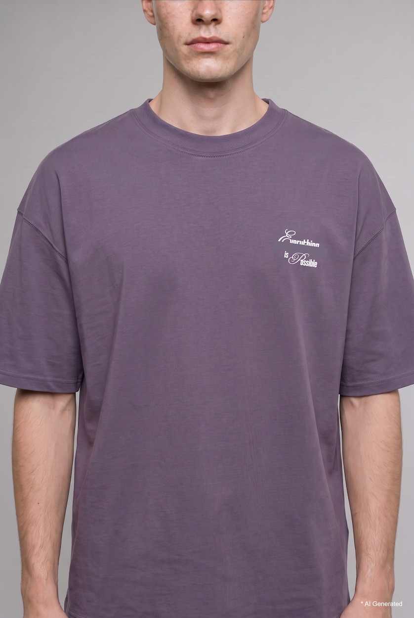HOMME Violet T-shirt à manches courtes 100% coton à col rond imprimé Coupe ample
