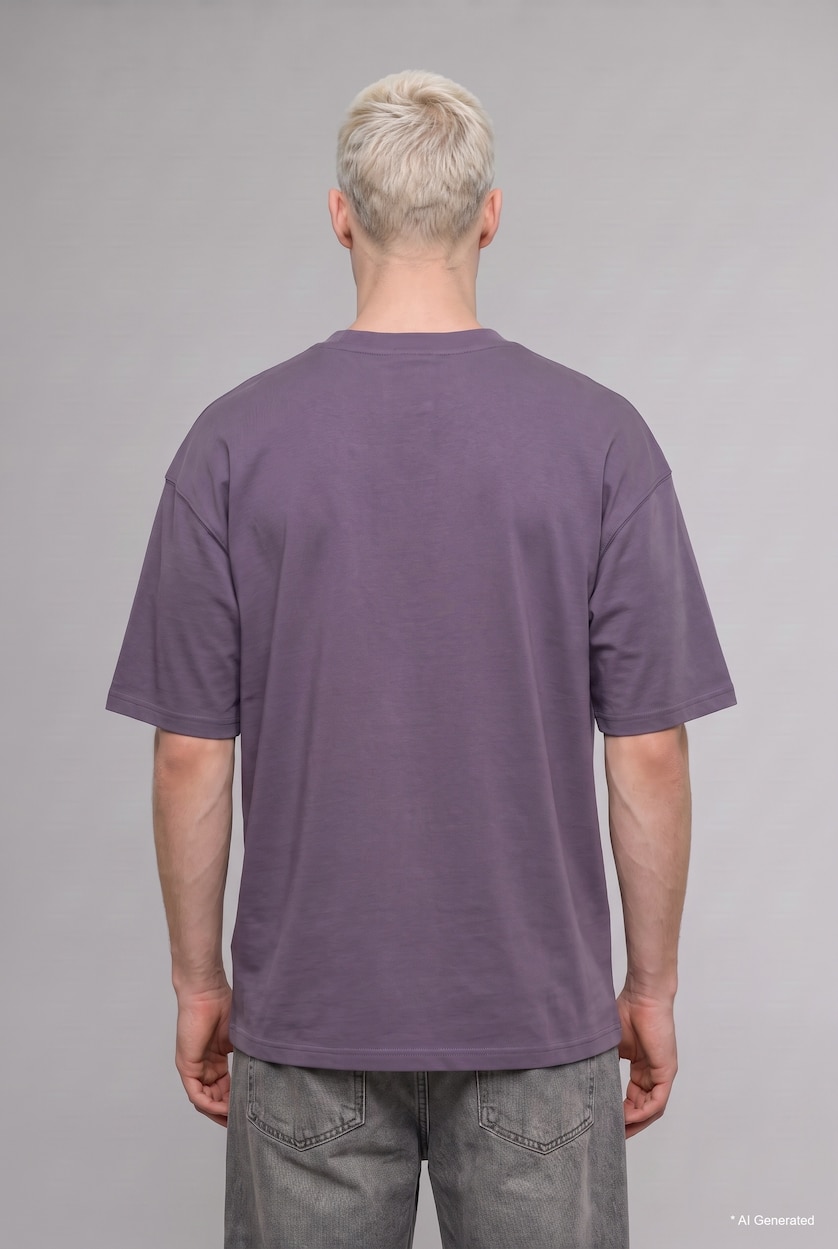 HOMME Violet T-shirt à manches courtes 100% coton à col rond imprimé Coupe ample