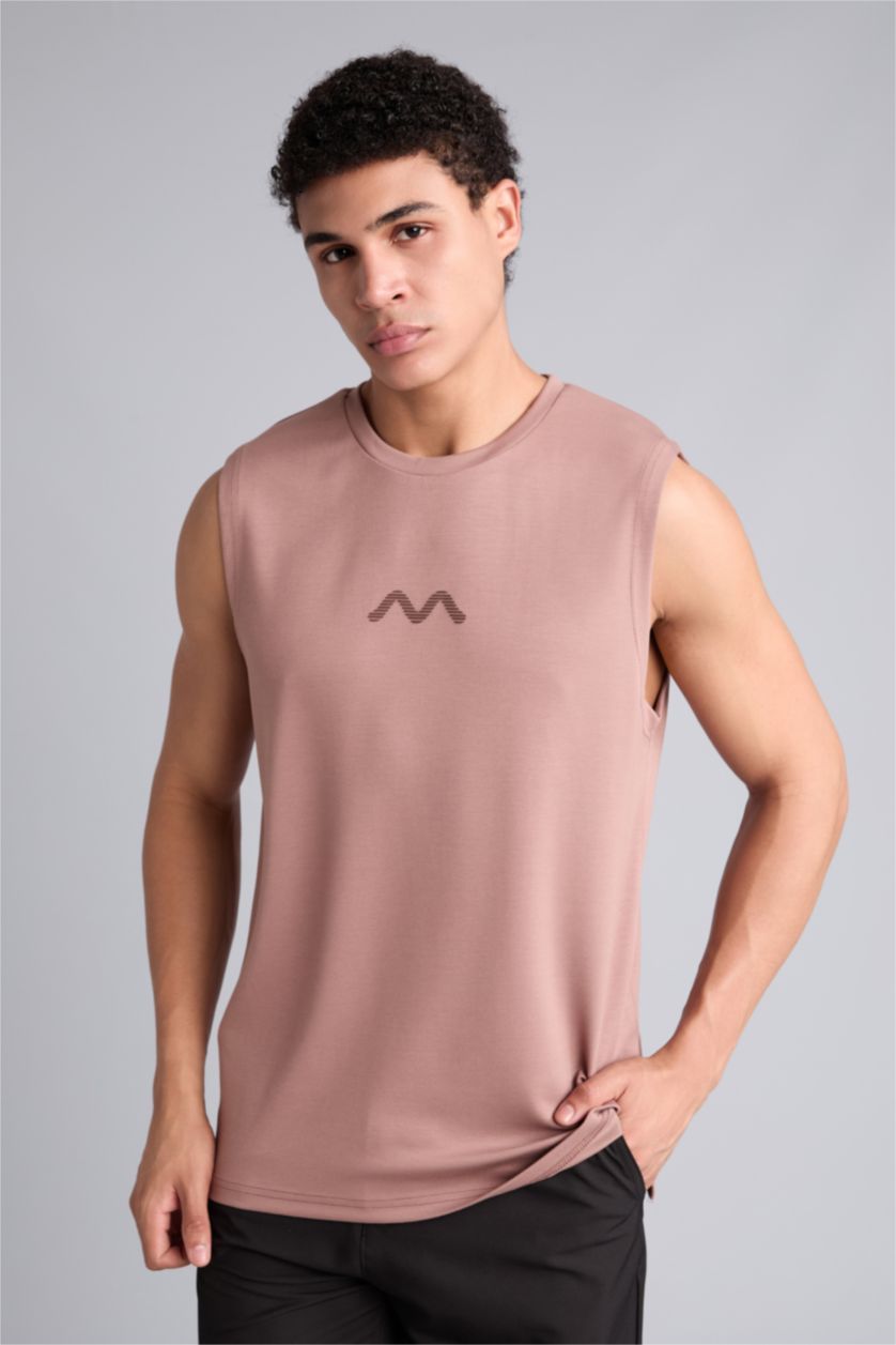 Men Light Brown Standard Fit modal Crew Neck Sleeveless Tank Top
