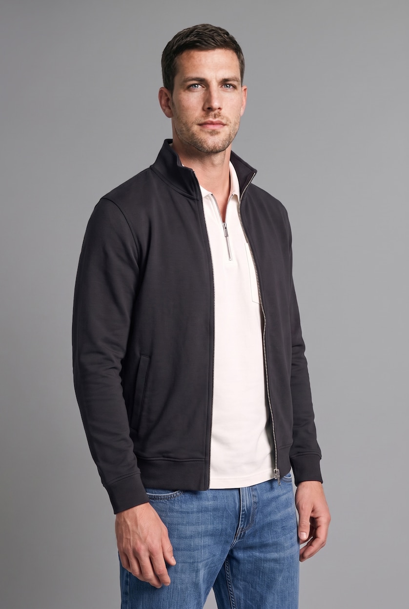 MAN NAVY Regular Fit High Neck Zippered Cardigan