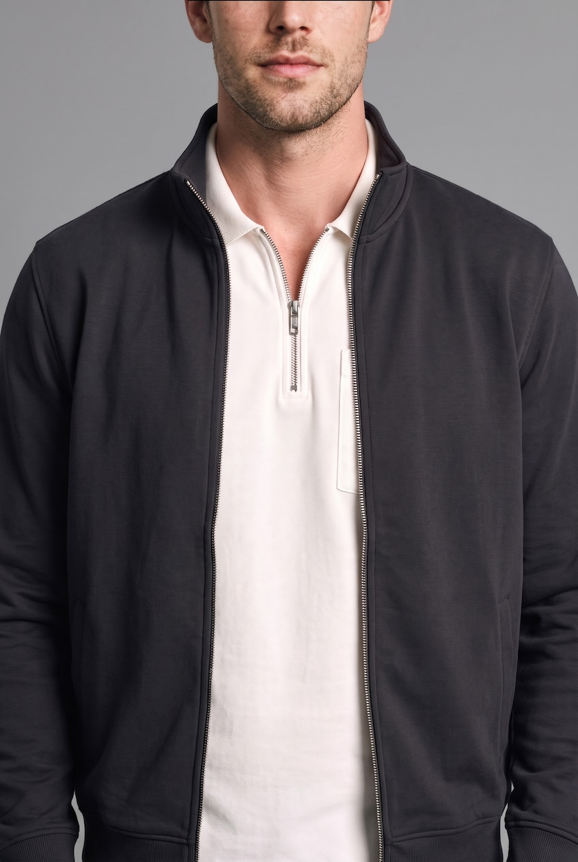 MAN NAVY Regular Fit High Neck Zippered Cardigan