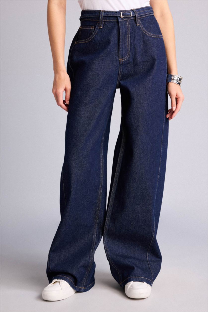 Әйелдерге Көк Қара Wide Leg джинс шалбар