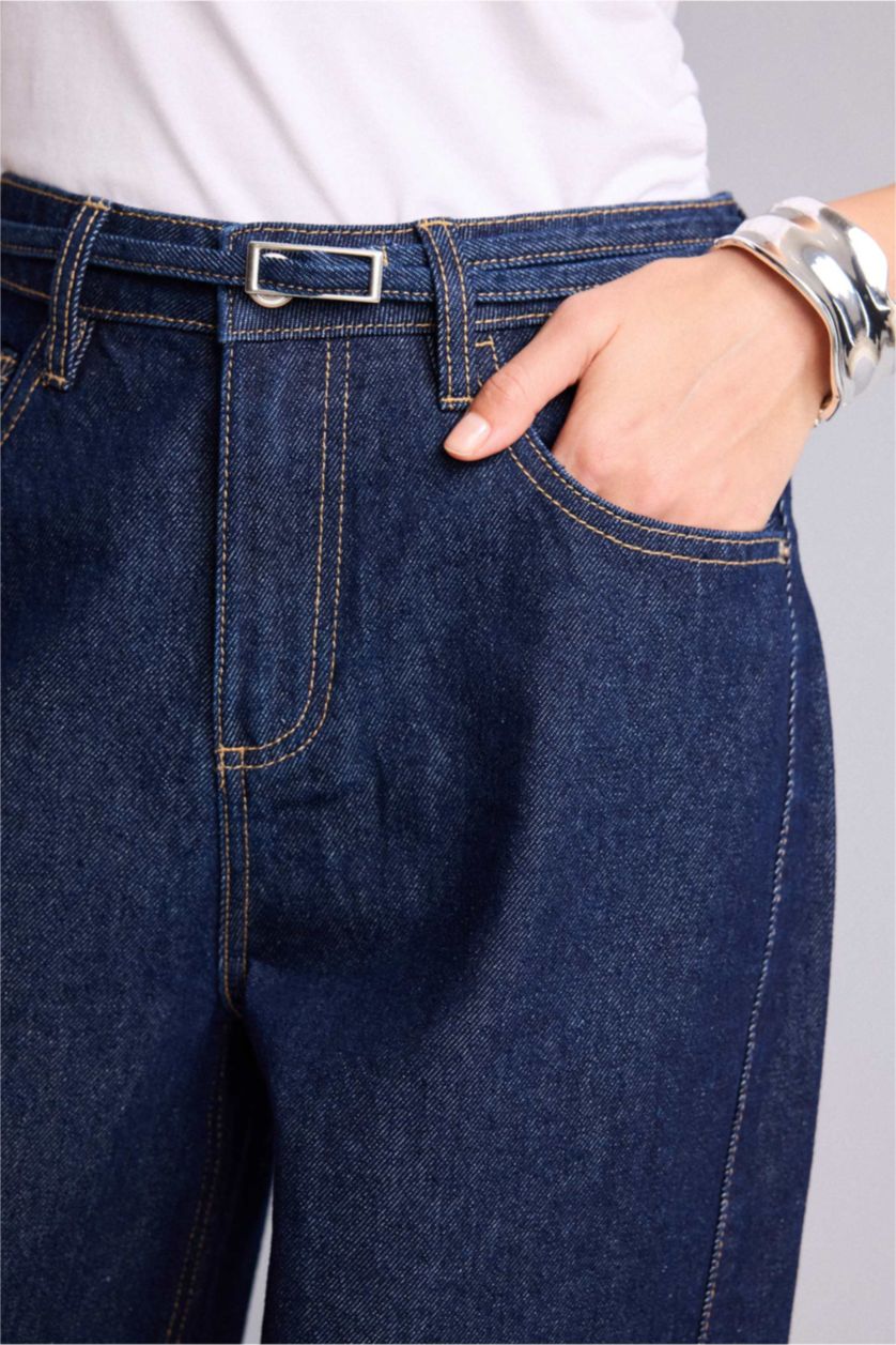 Әйелдерге Көк Қара Wide Leg джинс шалбар