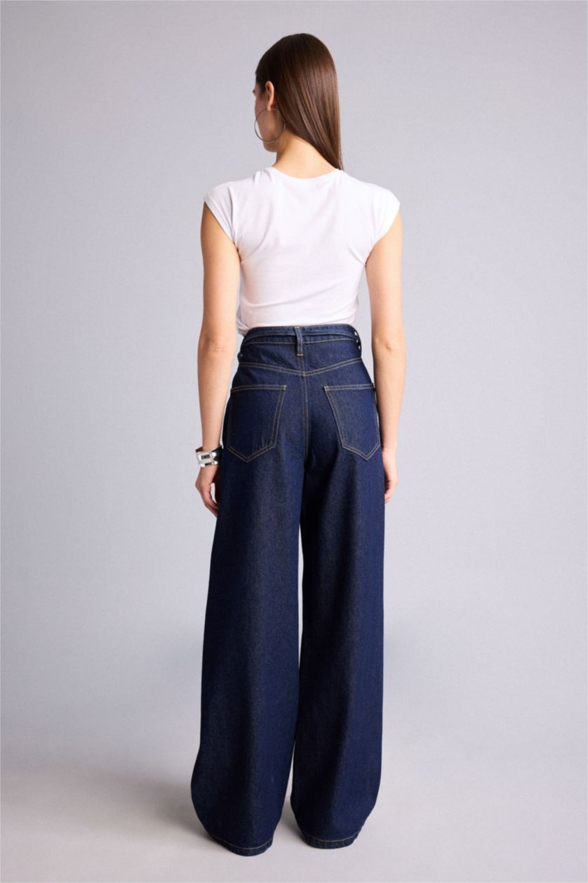 Әйелдерге Көк Қара Wide Leg джинс шалбар
