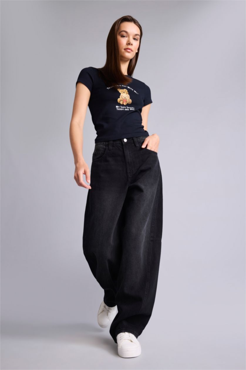 Әйелдерге қара Baggy Fit джинс шалбар