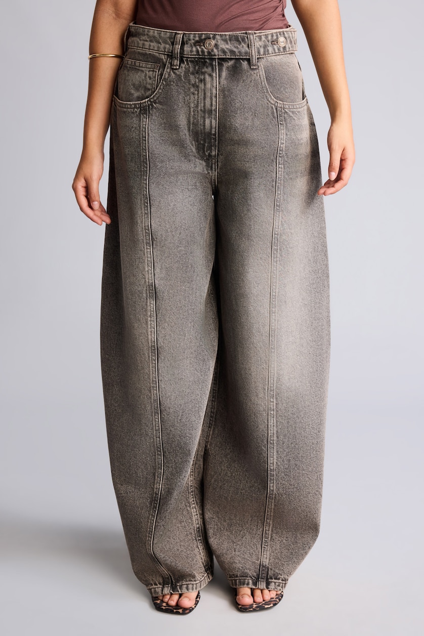 FEMME Marron Jean barrel fit taille haute et jambes droites